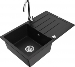 Granitinė virtuvinė plautuvė Mexen Bruno su mai&scaron;ytuvu ir sifonu, Black+Chrome