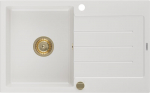 Granitinė virtuvinė plautuvė Mexen Bruno su sifonu, White+Gold, 795 x 495 mm