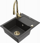 Granitinė virtuvinė plautuvė Mexen Enzo su mai&scaron;ytuvu ir sifonu, Black granite+Gold