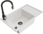 Granitinė virtuvinė plautuvė Mexen Elias su mai&scaron;ytuvu ir sifonu, White+Black