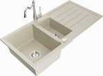 Granitinė virtuvinė plautuvė Mexen Andres su mai&scaron;ytuvu ir sifonu, Beige+Chrome