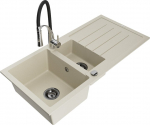 Granitinė virtuvinė plautuvė Mexen Andres su mai&scaron;ytuvu ir sifonu, Beige+Black/Chrome