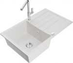 Granitinė virtuvinė plautuvė Mexen Bruno su mai&scaron;ytuvu ir sifonu, White+Chrome