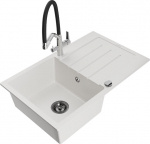 Granitinė virtuvinė plautuvė Mexen Bruno su mai&scaron;ytuvu ir sifonu, White+Black/Chrome