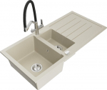 Granitinė virtuvinė plautuvė Mexen Andres su mai&scaron;ytuvu ir sifonu, Beige+Black/Chrome