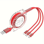 3-in-1 i&scaron;traukiamas USB įkrovimo laidas, Raudona