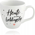 Didelis porcelianinis puodelis 0,45 l baltas "Heute ist mein Lieblingtag"