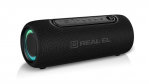 REAL-EL X-715 ne&scaron;iojamasis Bluetooth garsiakalbis | Boombox su RGB ap&scaron;vietimu | Atsparus vandeniui IPX5 | TWS | USB ir AUX | 10W i&scaron;ėjimas