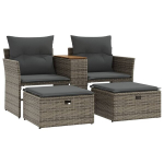Dvivietė sodo sofa，Lauko sofa su taburetėmis, pilkos spalvos, poliratanas CFE42655