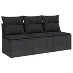 Trivietė sodo sofa，Lauko sofa su pagalvėlėmis, juodos spalvos, poliratanas CFE61235