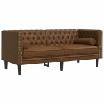 Dvivietė chesterfield sofa，Poilsio sofa su pagalvėlėmis, ruda, dirbtinė oda CFE96688