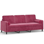 Trivietė sofa，Poilsio sofa su pagalvėlėmis, raudonojo vyno, 180cm, aksomas CFE48640