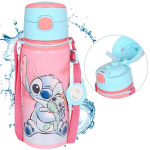 DISNEY Lilo and Stitch Aliumininis TERMINALINIS BUTELIS, su kandikliu, VANDENS BIDONAS su dirželiu per petį, mergaitėms 600 ml