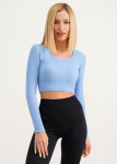 Trumpas siaurų juostelių megztas ilgarankovis topas CROP TOP RIB Giulia, spalva lacecap hydrangea, Universalus