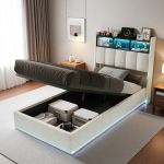 Pamink&scaron;tinta viengulė lova 90x200 cm, LED/USB ir hidraulinė saugykla, balta, aksominė