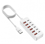 USB įkrovimo stotelė su 6 USB ir 6 USB-C (PD) jungtimis, Juoda