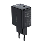 Greita įkroviklis GaN USB-C 30W PD QC 3.0 AFC FCP, juodas