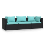 Lauko sofa vidaXL, su pagalvėlėmis, juoda