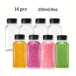 16 vnt. skaidrios plastikinės sulčių buteliai su dangteliais, 150 ml
