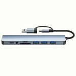 USB &scaron;akotuvas 8-in-1 su 4 USB lizdais SD kortelių skaitytuvu Mac/HP ne&scaron;iojamam kompiuteriui