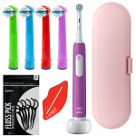 "Oral-b Junior Pro Violet" dantų &scaron;epetėlis + 4x EB-10A Color pakaitinis antgalis + rožinis dėklas
