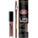 Rinkinys Eveline&nbsp;Oh My Lips Liquid Matt 02 Milky Chocolate: lūpų dažai&nbsp;4.5 ml + lūpų kontūro pie&scaron;tukas 1 vnt.