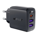 GaN įkroviklis su 3 prievadais USB-A ir USB-C, juodas