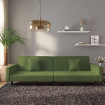 Dvivietė sofa-lova su dvejomis pagalvėmis, žalia, aksomas