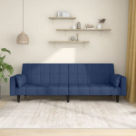 Dvivietė sofa-lova su dvejomis pagalvėmis, mėlyna, audinys