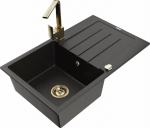 Granitinė virtuvinė plautuvė Mexen Bruno su mai&scaron;ytuvu ir sifonu, Metallic black/gold