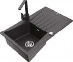 Granitinė virtuvinė plautuvė Mexen Cesar su mai&scaron;ytuvu ir sifonu, Black granite
