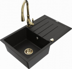 Granitinė virtuvinė plautuvė Mexen Bruno su mai&scaron;ytuvu ir sifonu, Black/Gold