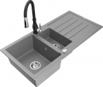 Granitinė virtuvinė plautuvė Mexen Andres su mai&scaron;ytuvu ir sifonu, Grey/Black