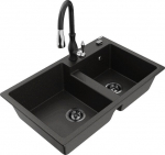 Granitinė virtuvinė plautuvė Mexen Tomas su mai&scaron;ytuvu ir sifonu, Metallic black/gold/Black