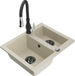 Granitinė virtuvinė plautuvė Mexen Carlos su mai&scaron;ytuvu ir sifonu, Beige+Black