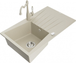 Granitinė virtuvinė plautuvė Mexen Cesar su mai&scaron;ytuvu ir sifonu, Beige