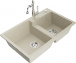 Granitinė virtuvinė plautuvė Mexen Tomas su mai&scaron;ytuvu ir sifonu, Beige/Chrome