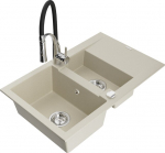 Granitinė virtuvinė plautuvė Mexen Gaspar su mai&scaron;ytuvu Aster ir sifonu 6507-69-73450-07, smėlio, juodos, chromo spalvos