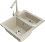 Granitinė virtuvinė plautuvė Mexen Carlos su mai&scaron;ytuvu ir sifonu, Beige