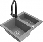 Granitinė virtuvinė plautuvė Mexen Carlos su mai&scaron;ytuvu ir sifonu, Grey/Black