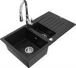 Granitinė virtuvinė plautuvė Mexen Matias su mai&scaron;ytuvu ir sifonu, Black/Chrome