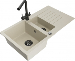 Granitinė virtuvinė plautuvė Mexen Matias su mai&scaron;ytuvu ir sifonu, Beige/Black