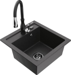 Granitinė virtuvinė plautuvė Mexen Vito su mai&scaron;ytuvu ir sifonu, Black granite/Black