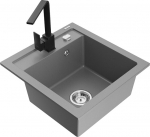 Granitinė virtuvinė plautuvė Mexen Vito su mai&scaron;ytuvu ir sifonu, Grey+Black