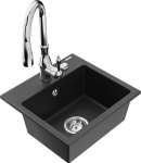 Granitinė virtuvinė plautuvė Mexen Milo su mai&scaron;ytuvu ir sifonu, Metallic black/Silver/Chrome