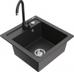 Granitinė virtuvinė plautuvė Mexen Vito su mai&scaron;ytuvu ir sifonu, Black granite/Black