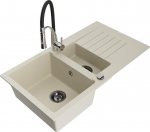 Granitinė virtuvinė plautuvė Mexen Matias su mai&scaron;ytuvu ir sifonu, Beige/Black/Chrome