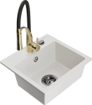 Granitinė virtuvinė plautuvė Mexen Milo su mai&scaron;ytuvu ir sifonu, White/Black/Gold
