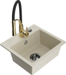 Granitinė virtuvinė plautuvė Mexen Milo su mai&scaron;ytuvu ir sifonu, Beige/Black/Gold
