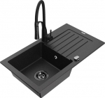 Granitinė virtuvinė plautuvė Mexen Pablo su mai&scaron;ytuvu ir sifonu, Metallic black/Silver/Black